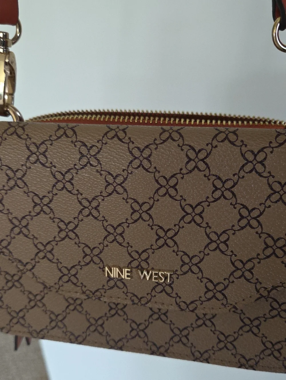 Nine West Tan Monogram Crossbody Bag Wallet